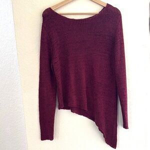 JW Style Women's Asymmetrical Burgundy Sweater.